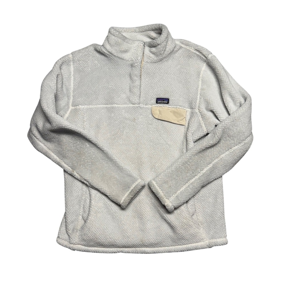 Patagonia Girls Re-Tool Snap-T Fleece Pullover XXL 16-18 Grey White